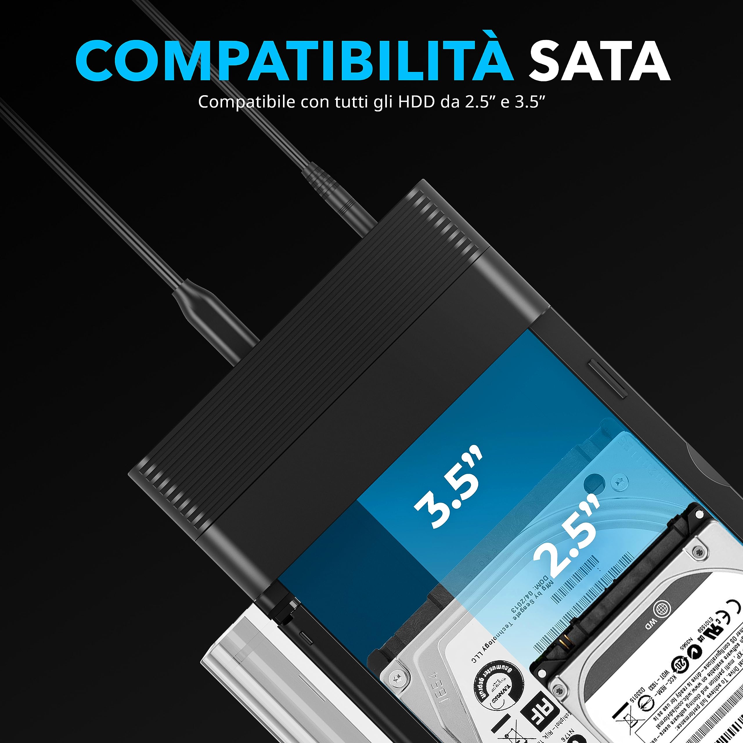 SABRENT M.2 NVMe + docking station per disco rigido SATA, SSD HDD 2,5" 3,5" SATA case dock & M2 PCIe external SSD enclosure + adattatore di alimentazione, con Offline Clone, senza attrezzi (DS-UFNC)