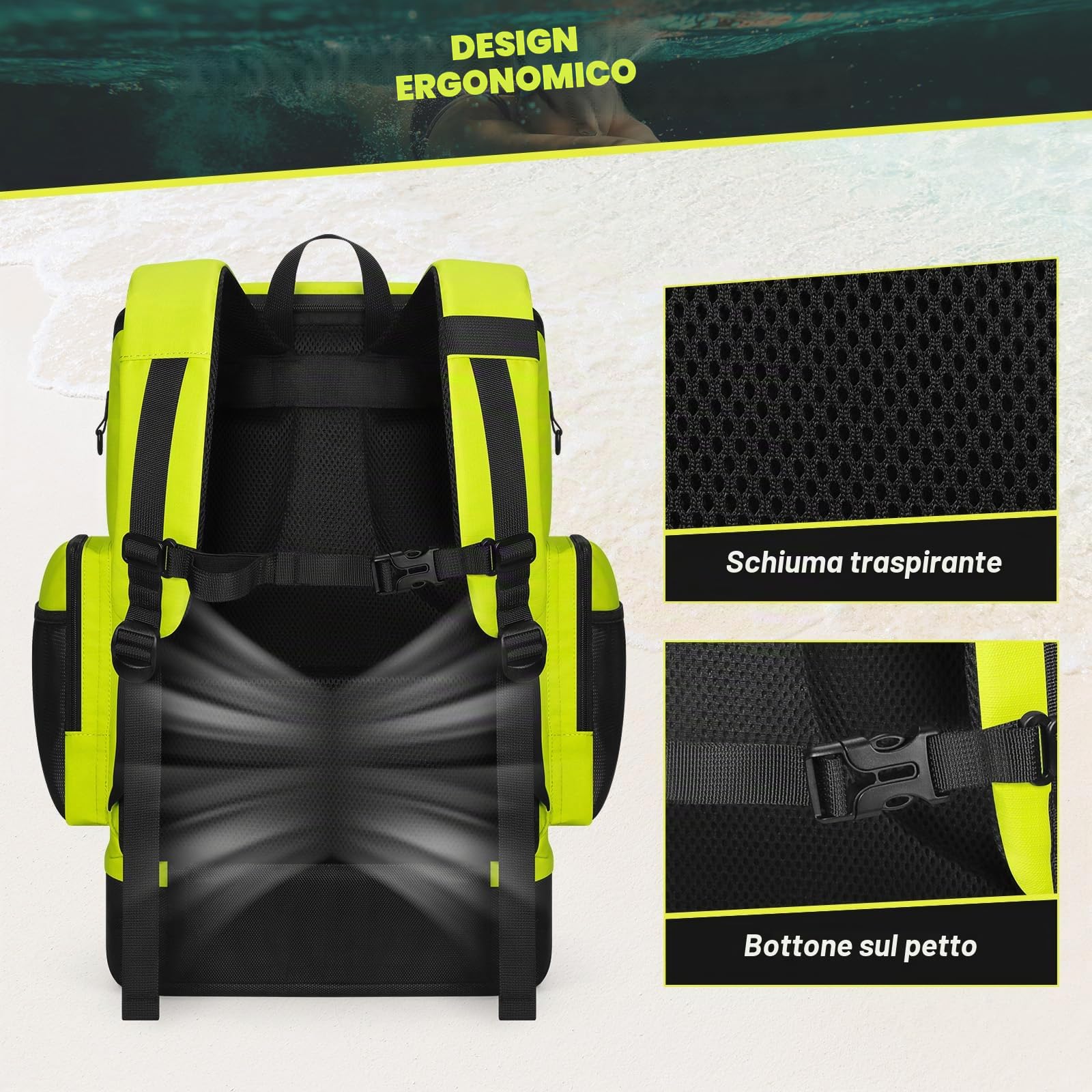 Maelstrom Swim Backpack,35L Swimming Bag with Separate Shoes Compartment,Swim Gear Bag,Athlete Gym Rucksack for Men and Women