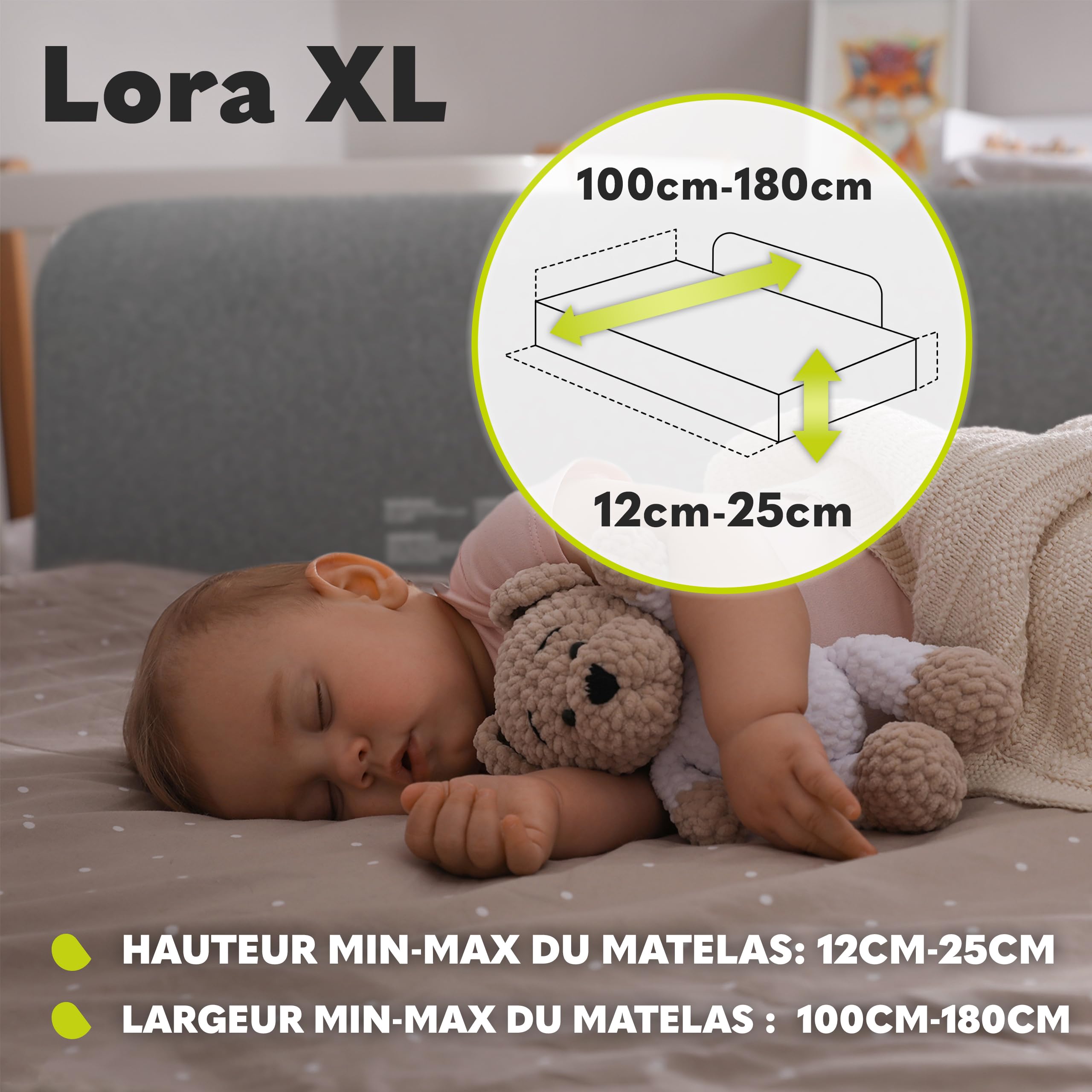 lionelo Lora XL Barrière de Sécurité Bébé Pliable 45-150 cm Réglage Inclinaison 180° Verrouillage StandSafe (Grey)