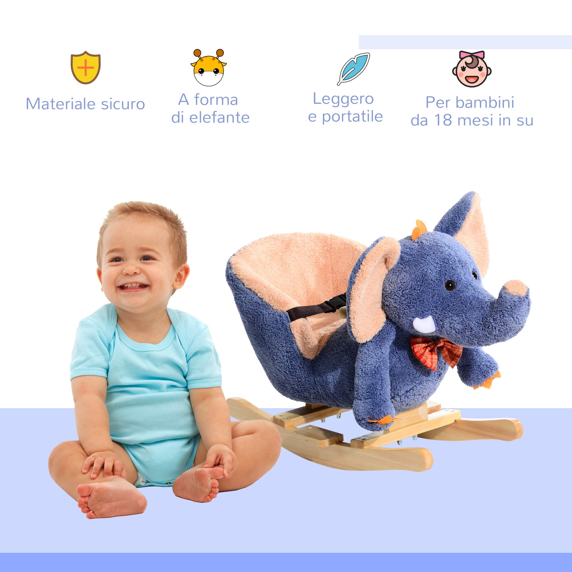 HOMCOM Schaukelpferd aus Holz Elefant für Kinder 60 x 33 x 45 cm