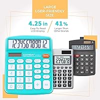 Vista 2 de CATIGA Calculadora de escritorio de 12 dígitos con pantalla LCD grande y botón sensible, energía dual solar y batería, función estándar