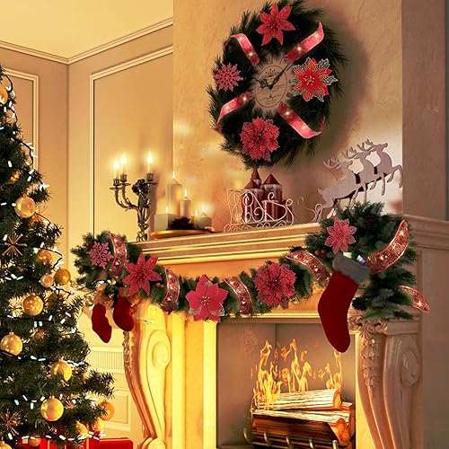 Miniatura 21 de RECUTMS 10 paquetes de flores de Pascua artificiales con purpurina para decoración de bodas, árbol de Navidad, Año Nuevo, guirnalda de Navidad