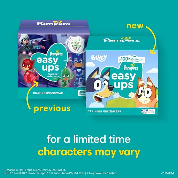 Pampers Pampers Easy Ups Girls & Boys Potty Training Pants, Size 5 (3T4T), Bluey Absorbent Training Underwear, Up to 100% Leakproof Day and Night, Hypoallergenic, 1 Pack (Count of 66) in use