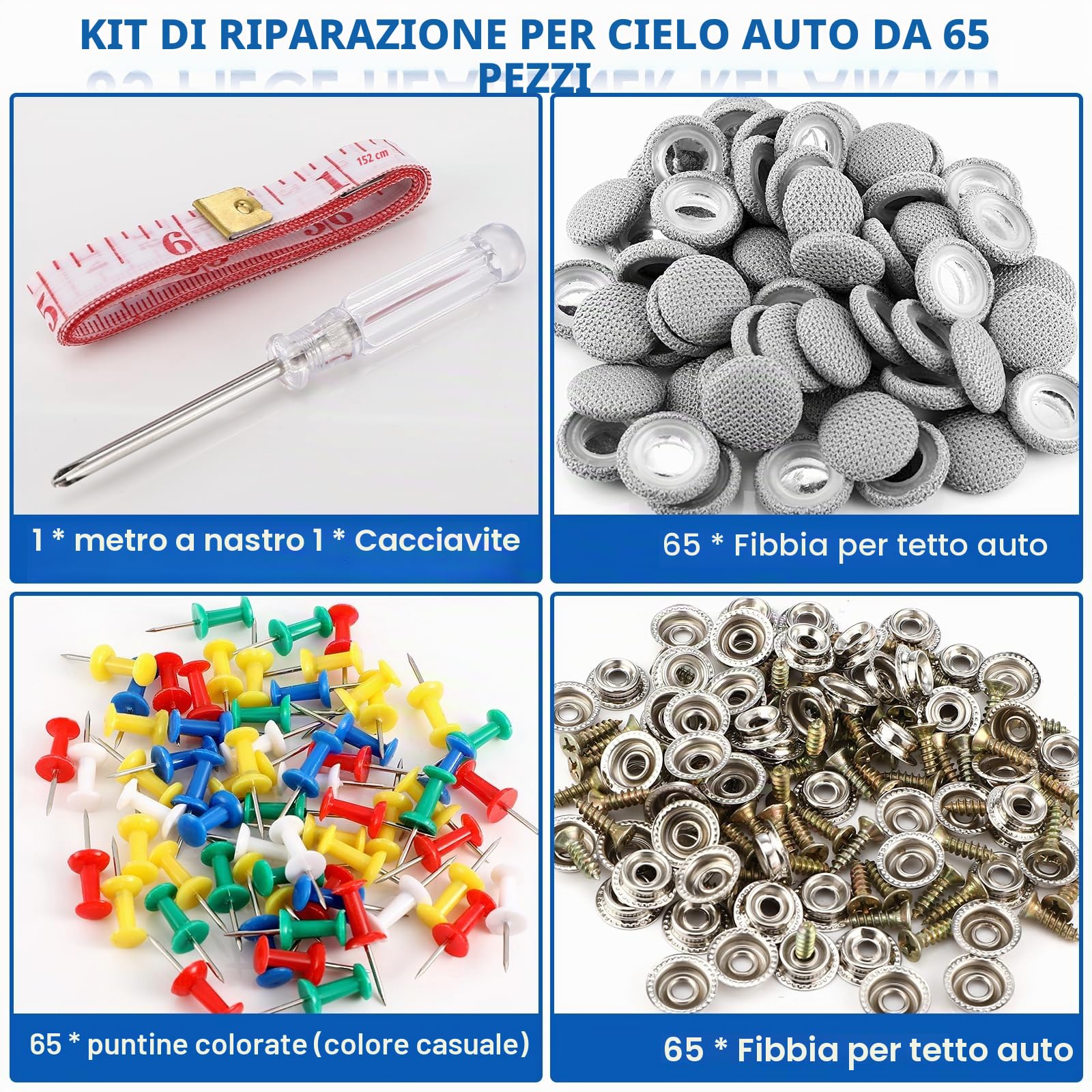 Royouzi 65 Pezzi Kit Riparazione Cielo Auto Rivetti Pulsante Rivestimento Padiglione