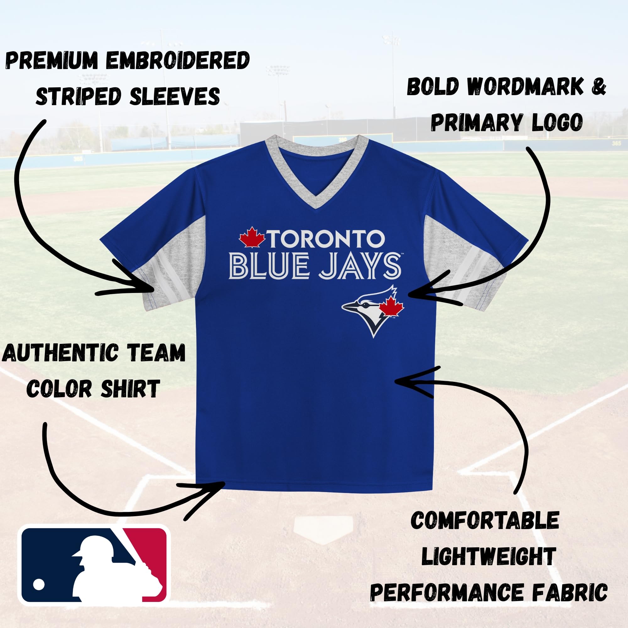 MLB Kids Youth Boys 4-18 Officially Licensed Team Color Primary Logo Baseball Fashion Top V-Neck Jersey - 4