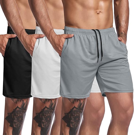 COOFANDY Men's 3 Pack Workout Gym Shorts Mesh Athletic Shorts Lightweight Bodybuilding Training Short Pants with Pockets