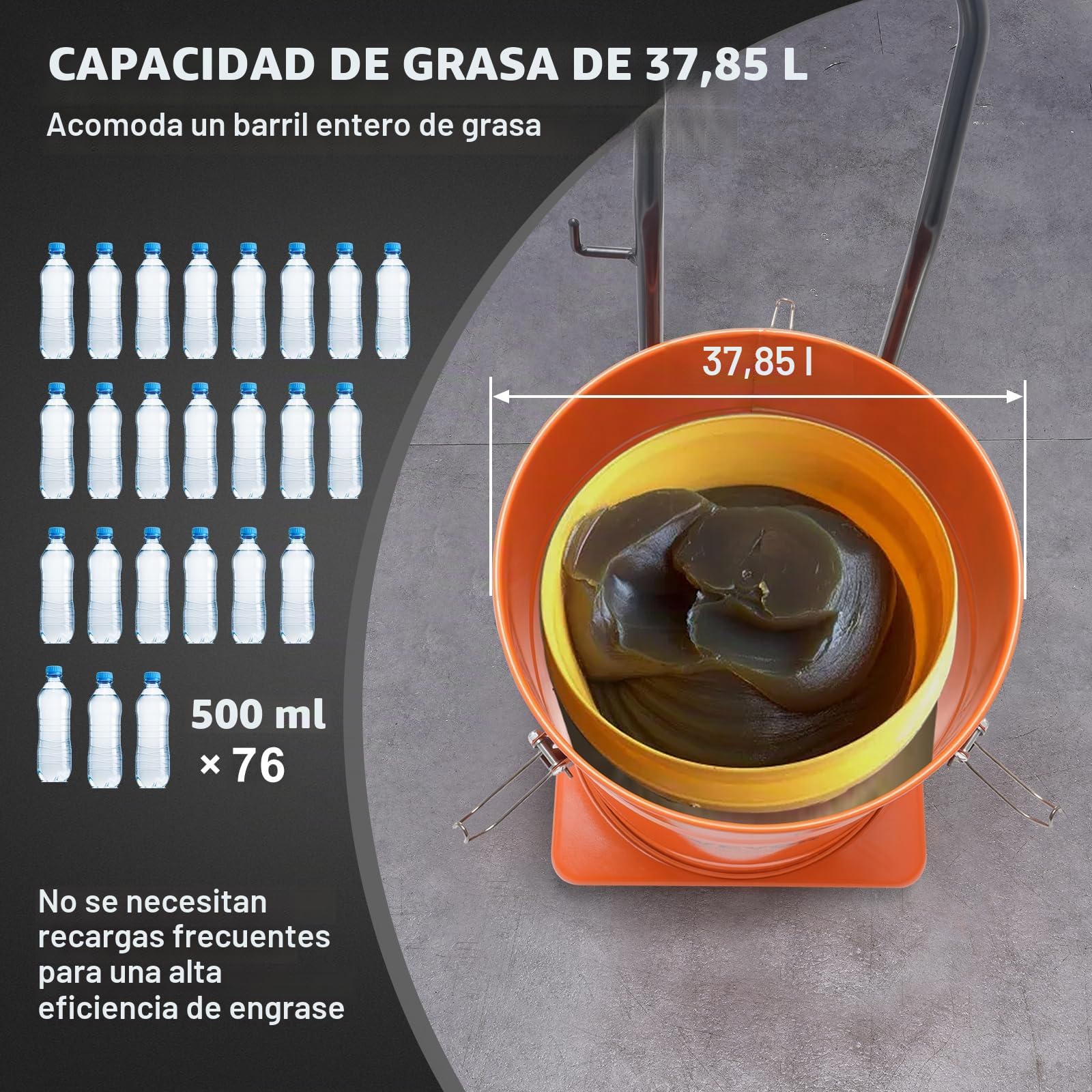 VEVOR Bomba de Grasa Neumática Relación de Presión 50:1 Bomba de Cubo de Grasa Neumática de 40 L Pistola de Grasa Bomba de Grasa con Ruedas y Manguera de 4 m Boquilla de 360° Conexión NPT Estándar