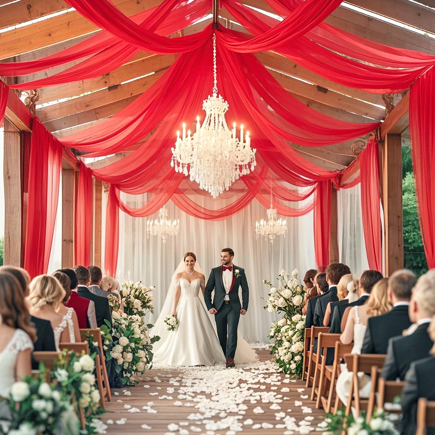 Amazon｜FANPROMS ウェディング天井ドレープ レッド 5x30フィート 2