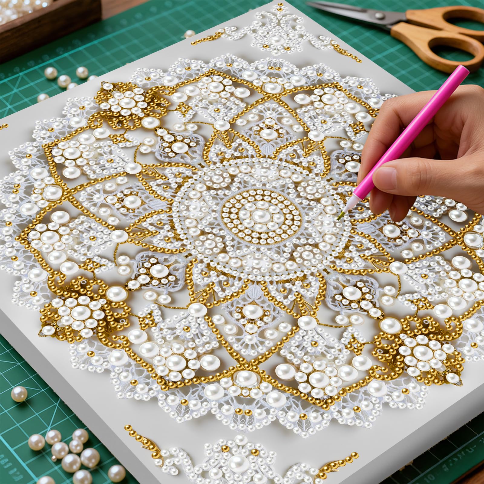 5D Pearl Painting Kits for Adults, Diamond Art Painting Kits for Adults Beginner, DIY Special Shaped Crystal Rhinestones Diamonds Dot Gem Painting for Home Wall Decor 25 x 25 cm-Mandala