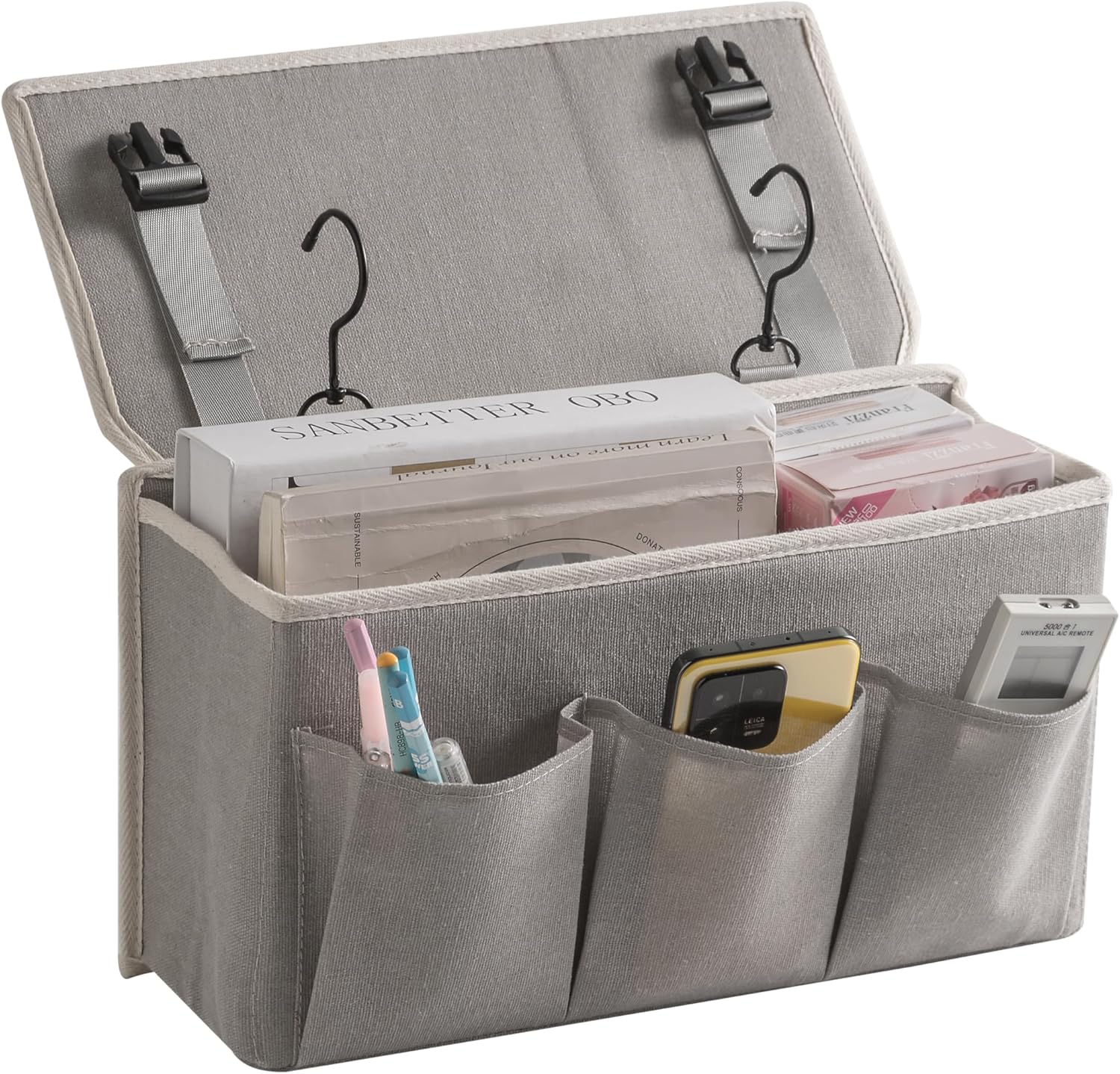 Bedside Caddy/Bedside Storage Organizer Hanging Bag with Three Options,Suitable for home beds, sofas, and dormitory beds—can hold magazines, books, phones, iPads, remote controls. (Gray) - Image 7