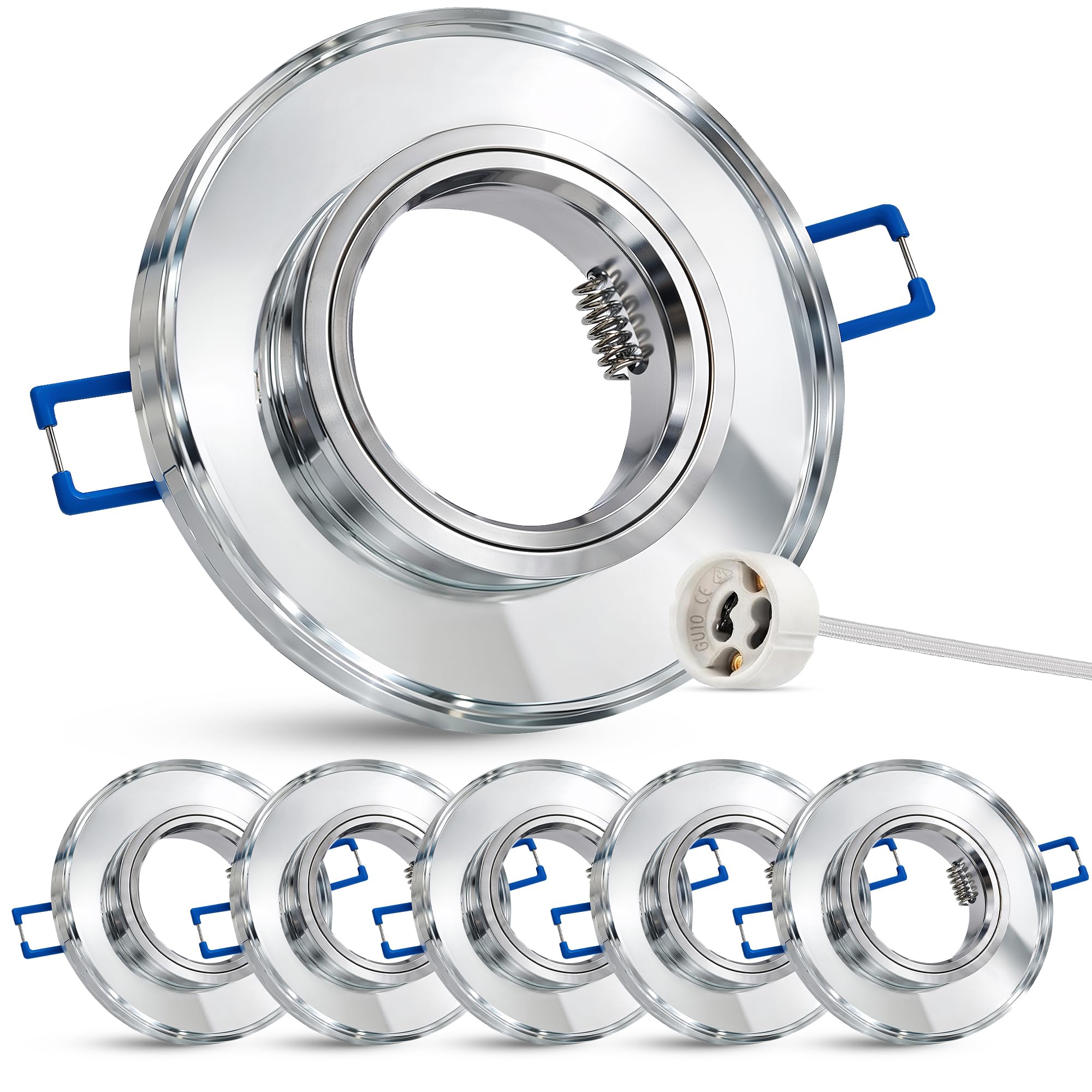 SSC-LUXon Reflektor sufitowy GU10 z okrągłego szkła, zestaw 6 reflektorów sufitowych GU10, kompatybilny z modułem LED, cięcie 60-70 mm, salon i biuro