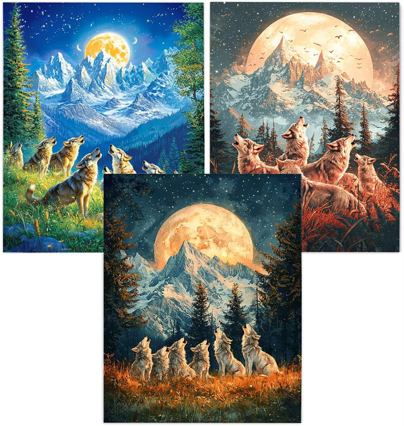 Cnyaunfi 3 Pezzi Animali Pittura Diamante Fai-Da-Te 5D Blu Diamond Painting Kit Completo per Hobby Creativi Adulti, Pittura Diamante Artigianale Per La Decorazione Della Parete Di Casa 60x80cm YF-3341