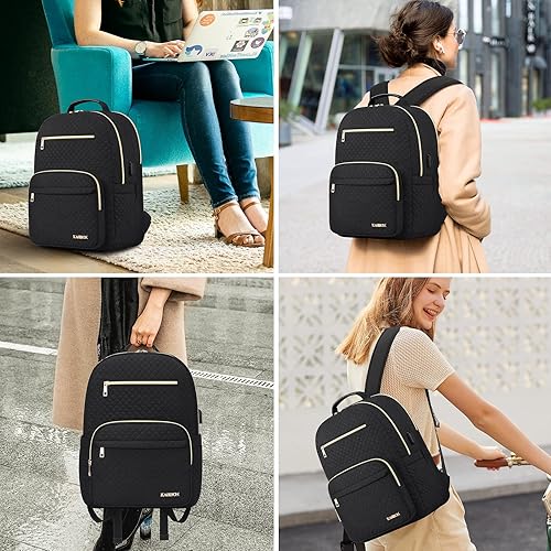 Miniatura 7 de mochila para laptop para mujer, Acolchado negro (cuadrado), Casual