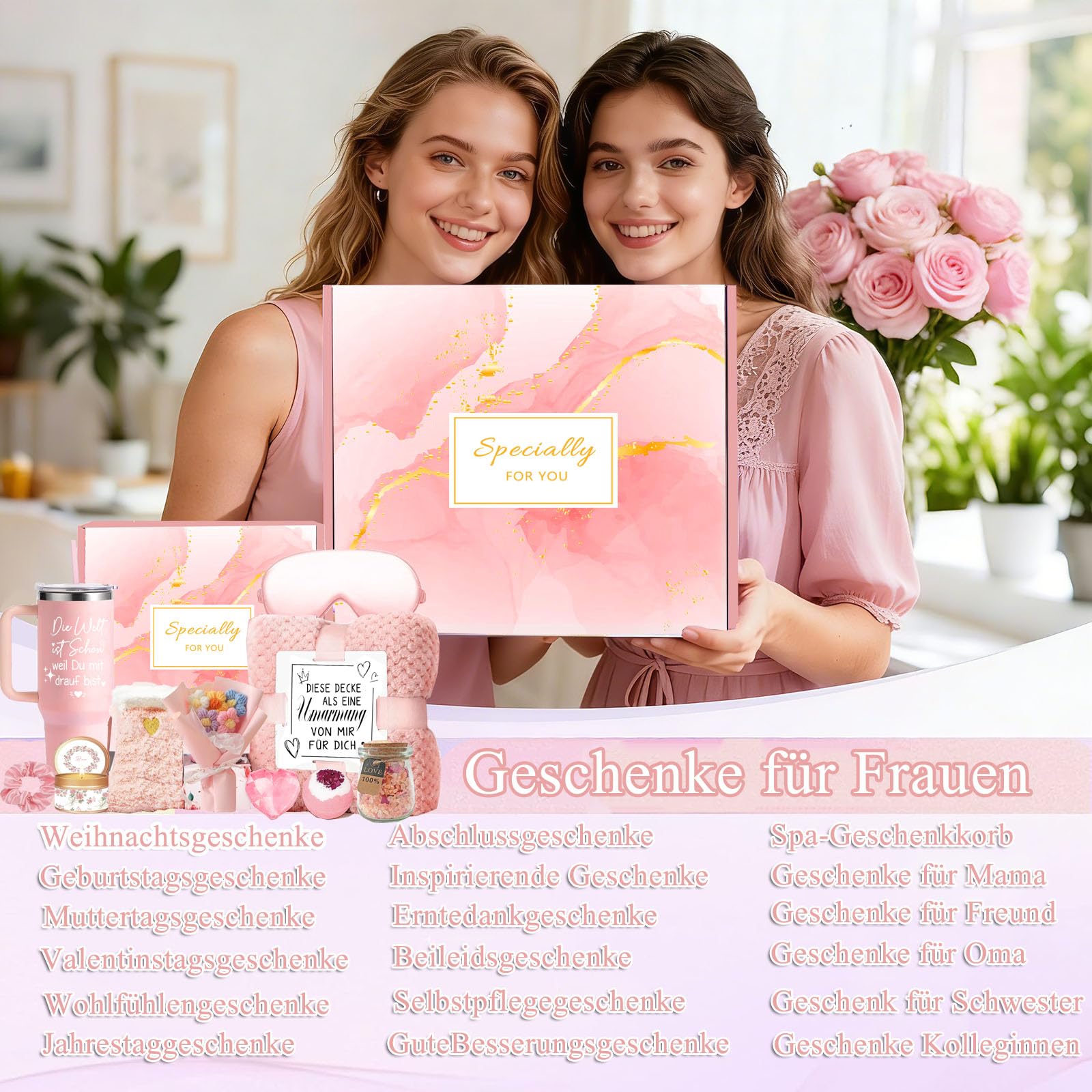 Geschenke für Frauen Geburtstagsgeschenkset Wellness 40 OZ Edelstahl Weinbecher Decke 13tlg Badegeschenkbox
