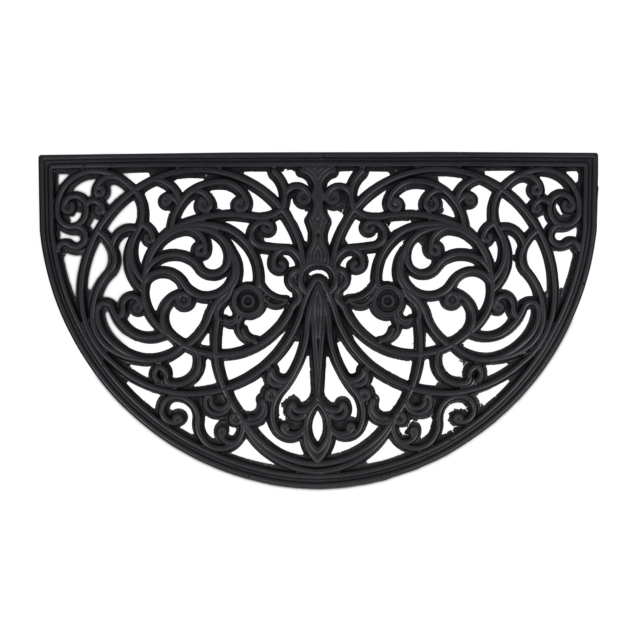 Relaxdays Paillasson Caoutchouc, 75 x 45 cm, antidérapant, résistant, extérieur, Tapis d’entrée, Ornements, Noir