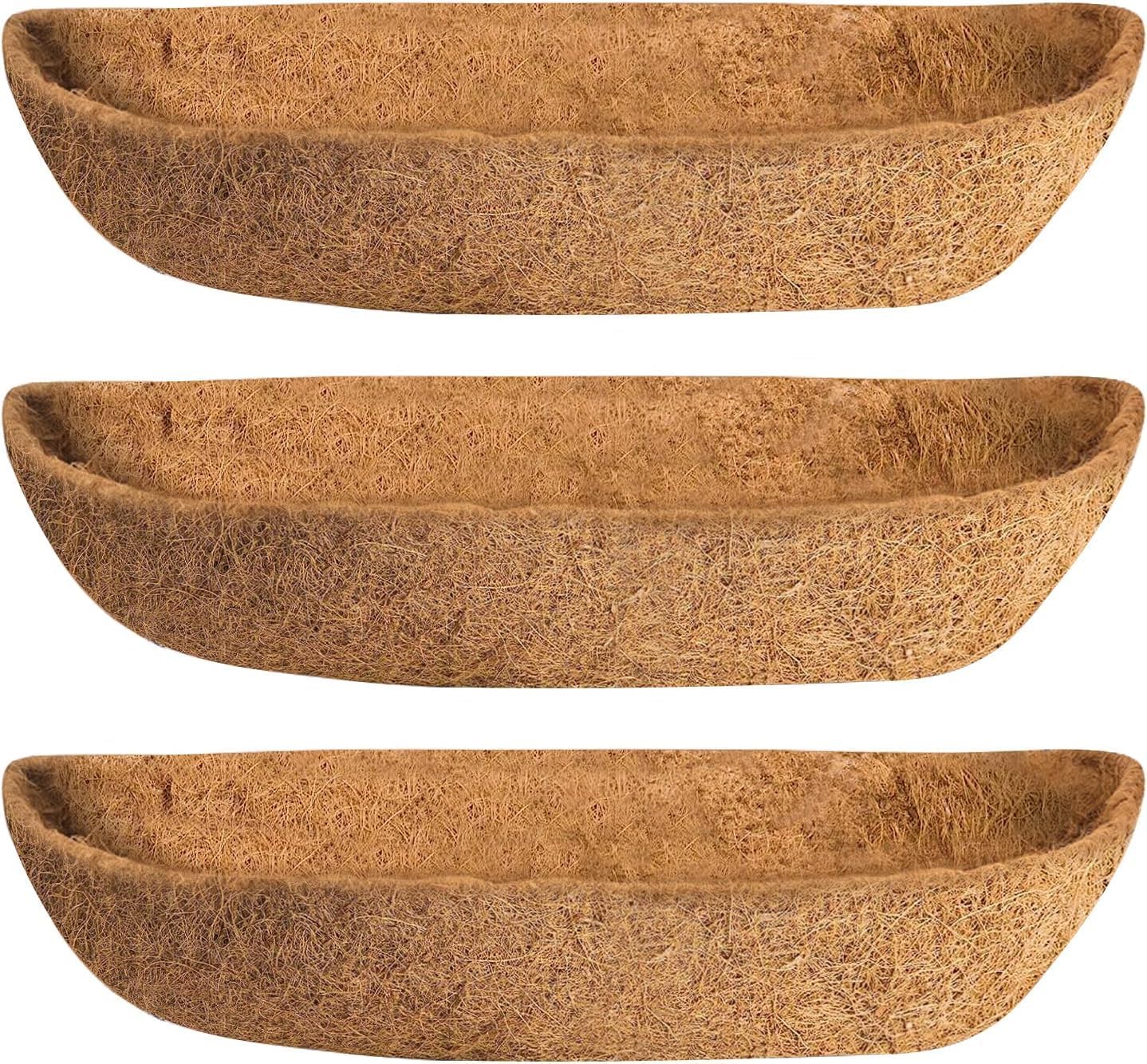 3 Pack 30in Coco Liner for Planter, Natural Coco Coir Wall Basket Planter Liner for Garden, Coconut Liner Roll Hanging Basket Pad, Replacement Coconut Husk for Patio Porch Garden Decor