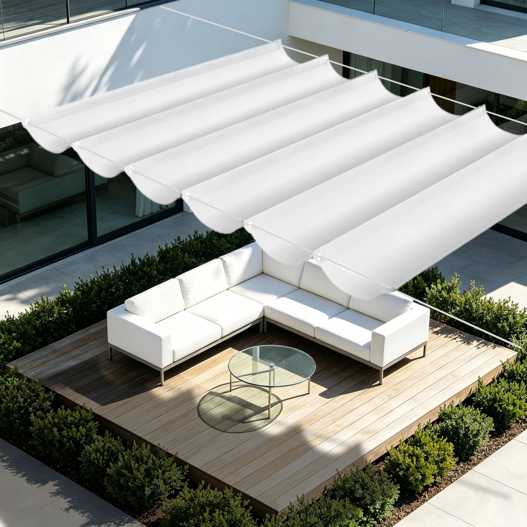 Toile d'ombrage rétractable blanche pour votre patio repas au frais en été