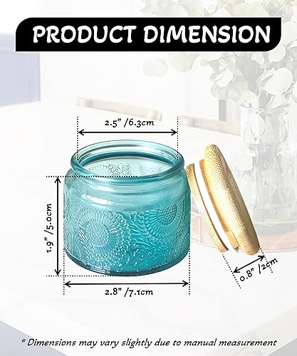Miniatura 10 de Mini tarros de vidrio azules con tapas de bambú reutilizables, paquete de 24 unidades de 4 onzas en relieve, decoración del hogar, almacenamiento de