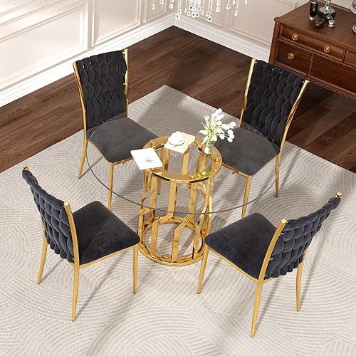 Miniatura 9 de Mesa de comedor redonda de vidrio de 47 pulgadas para 4-6: mesa de cocina de vidrio circular con patas de acero, mesa de comedor moderna para cena,