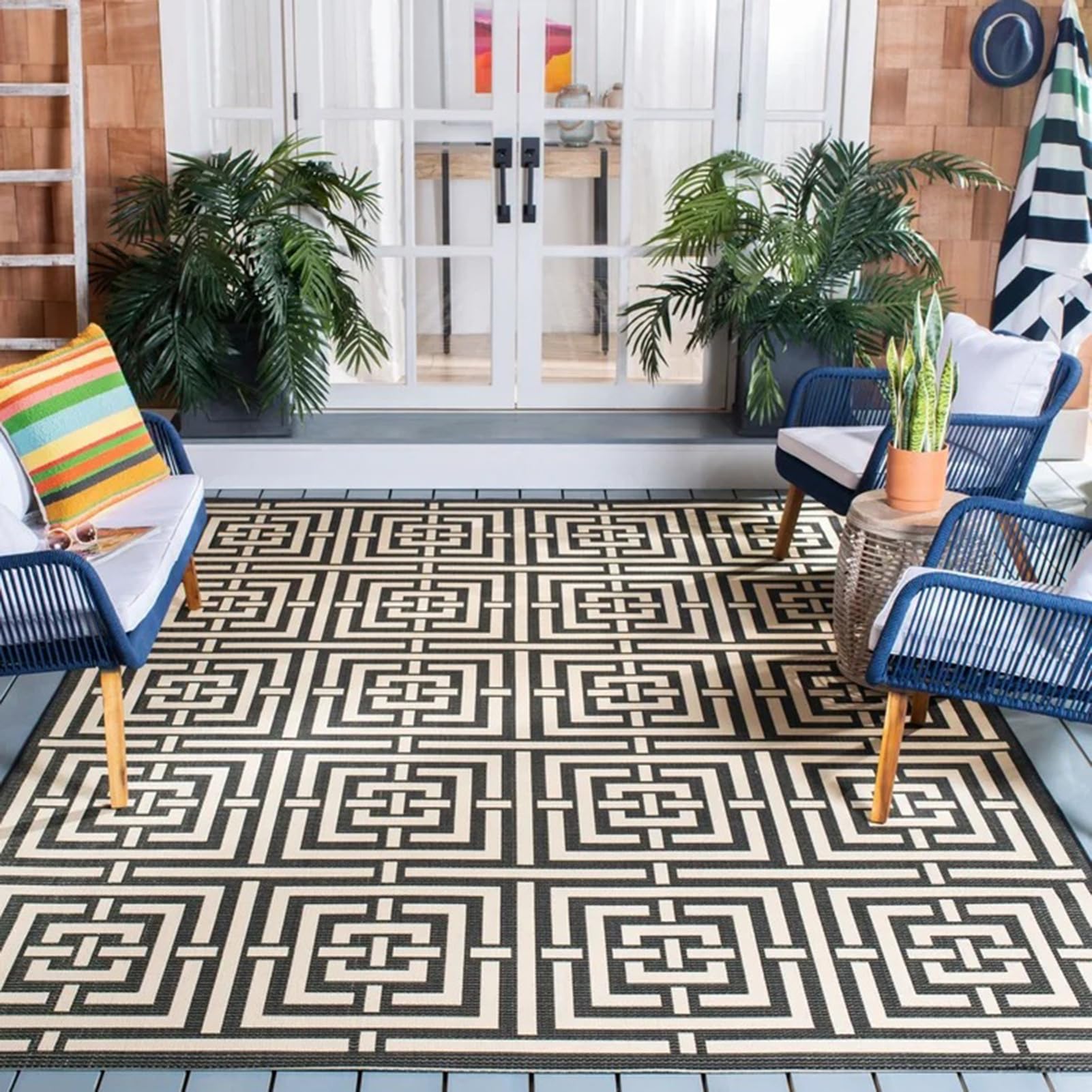 HGTRH Garden Rugs Outdoor Waterproof 200 X 300 Extra Large, Outdoor Rugs for Garden Waterproof Rectangle, Outside Carpet for Patio Wood Deck Features Geometric Motifs, Anti-Slide Indoor Outdoor Rugs