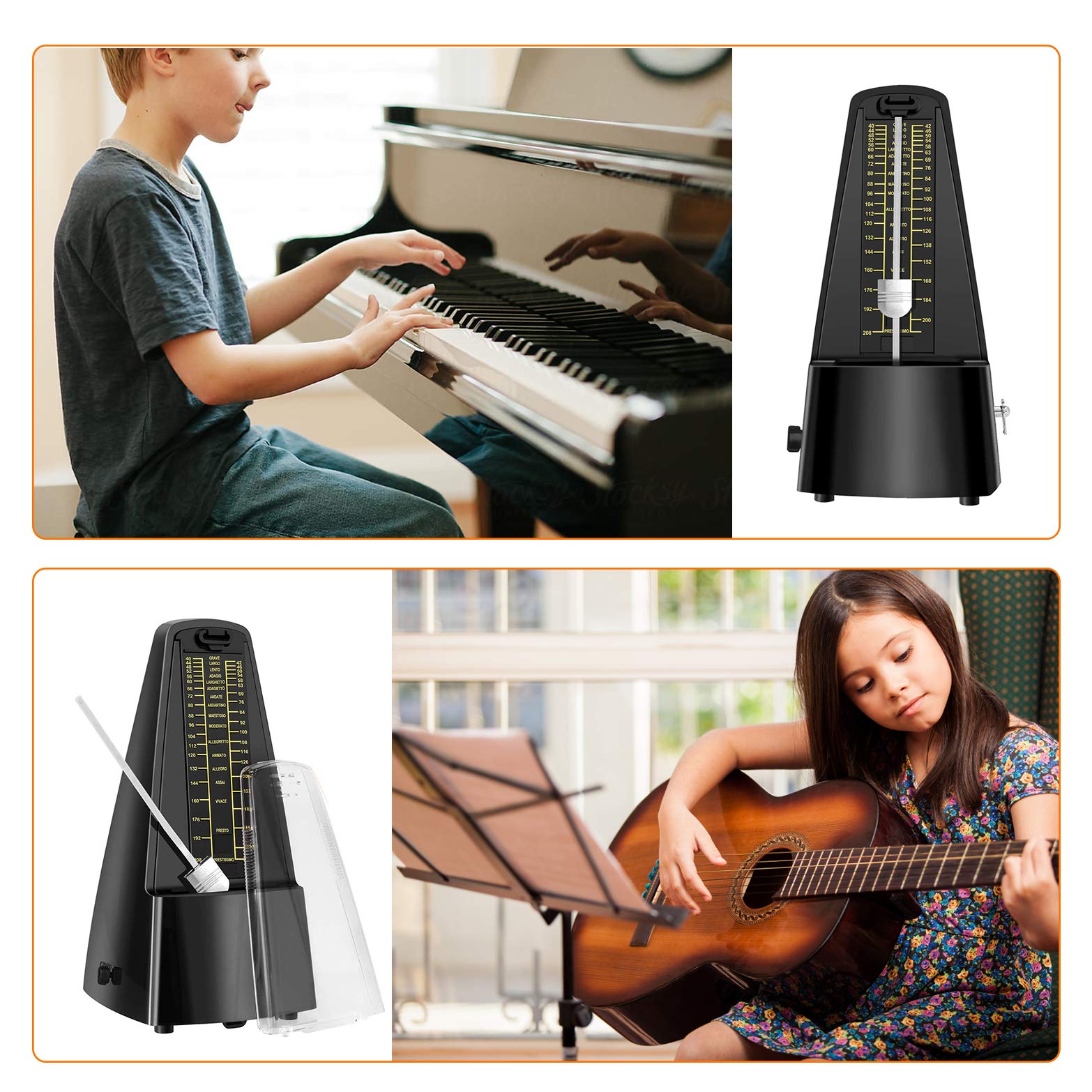 Metronomo Mecanico, XCOZU Metrónomo de Alta Precisión para Piano, Batería, Violín, Guitarra, Bajo e Instrumentos de Viento Tradicionales, Tempo de 40 a 208 bpm