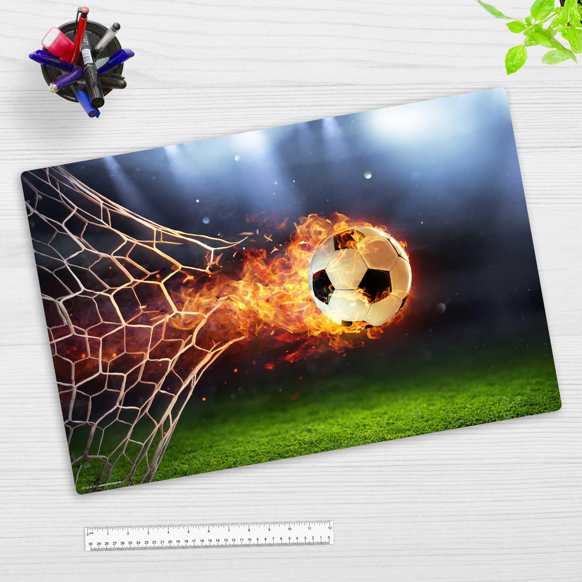 Sous-main effaçable enfants ballon football flamboyant queue feu 60 x 40 cm vinyle Allemagne
