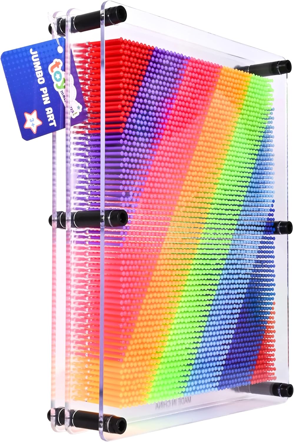 Sunny Days Entertainment Toymendous Jumbo Rainbow Pin Art – 3D Impression Desk Toy, Large Creative Board with Bright Rainbow Pins - Fun for Kids and Adults