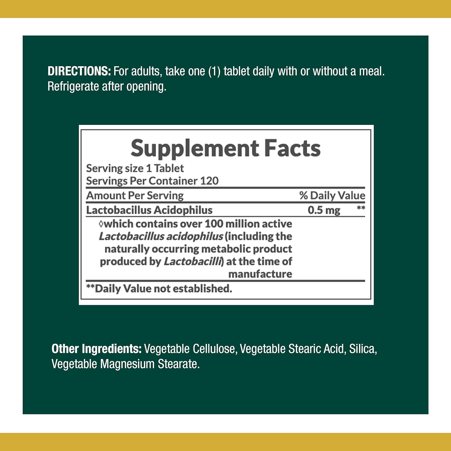 Acidophilus Probiotic by Nature's Bounty, Dietary Supplement, For Digestive Health, 120 Tablets (Packaging May Vary) : Health & Household