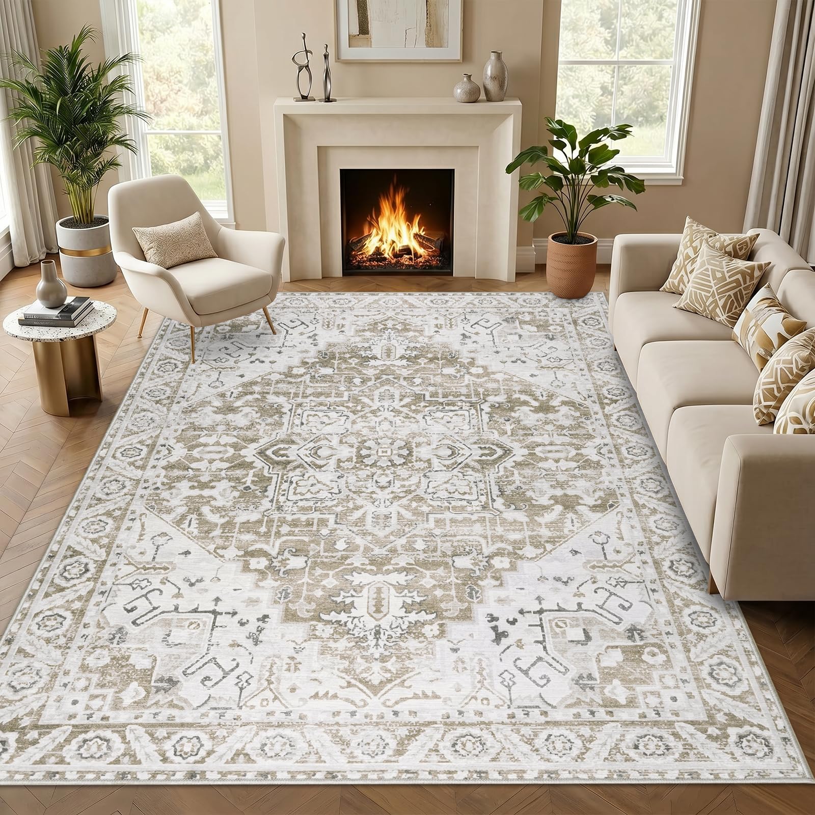 Famibay Rugs Living Room Large 160X230 Machine Washable Soft Short Pile Area Rugs Vintage Traditional Bedroom Carpet Non Slip Non Shedding for Home Office Dining Room Decor โ image 1