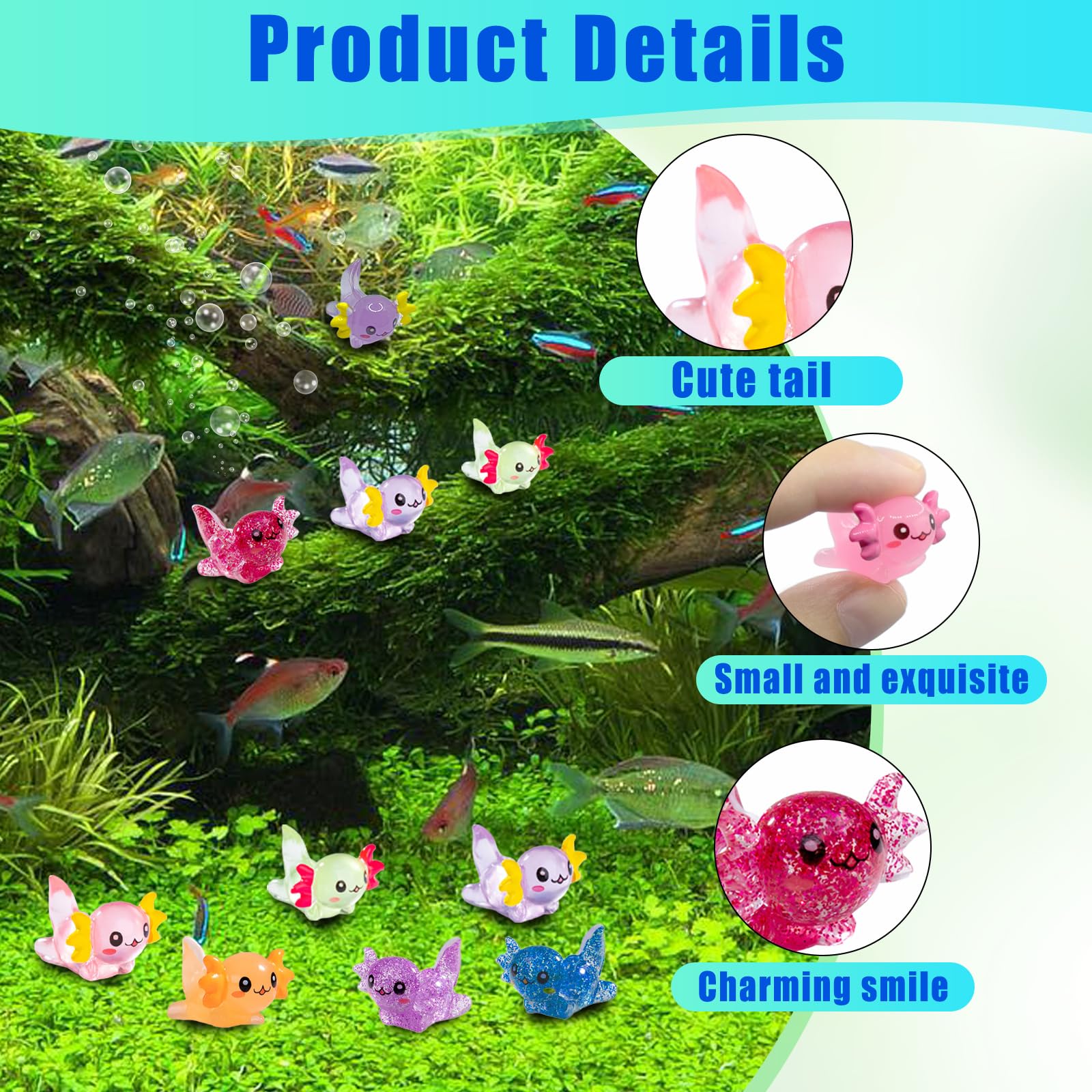 IETWATE 72PCS Mini Figures Axolotl Toy, Glitter Mini Resin Animals, Solid Colour Min Animals - Image 4