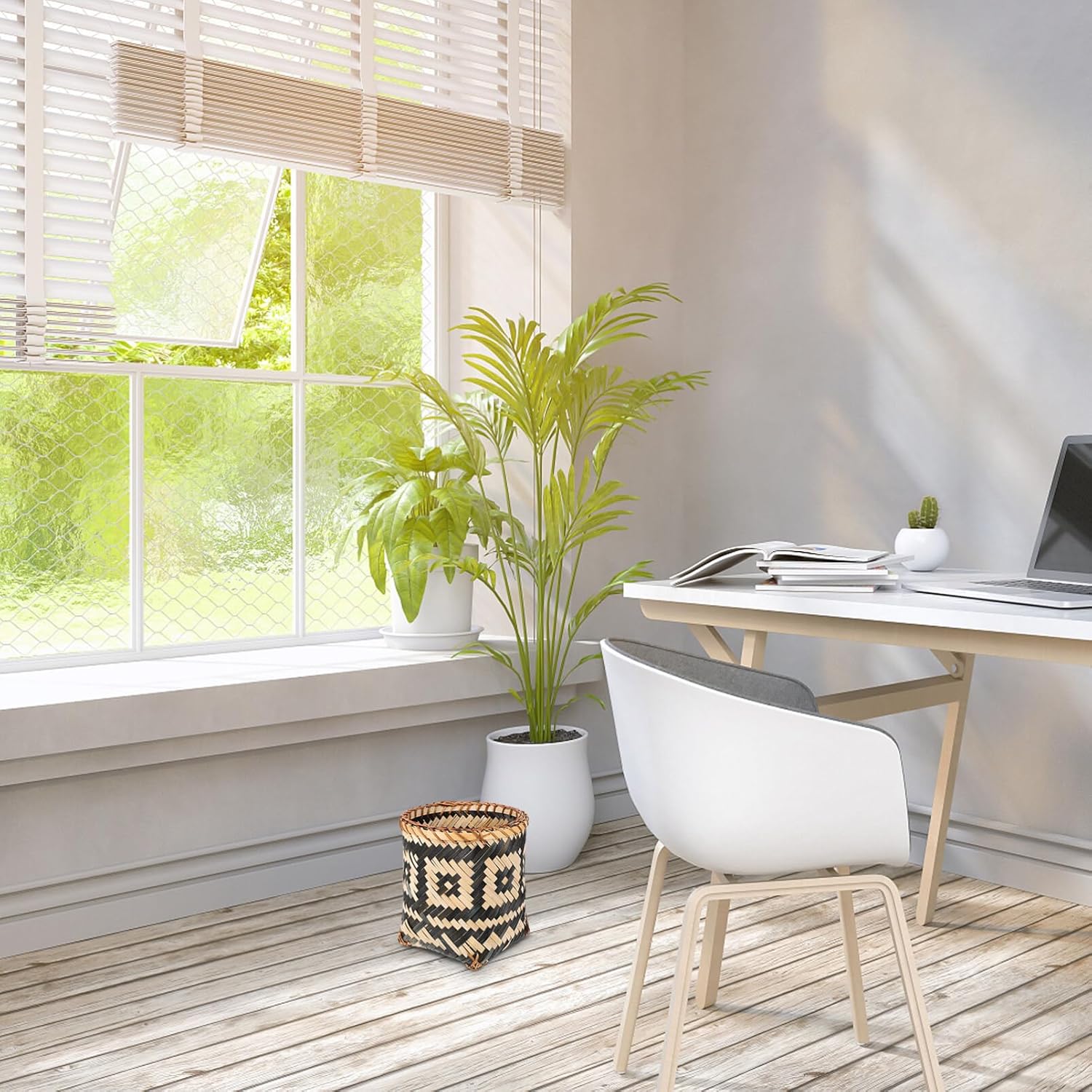 BESTOYARD Bamboo Woven Trash Can, Wicker Waste Basket Garbage Cans Arrangement Basket Holder Laundry Basket Rattan Garbage Bin Farmhouse Decor