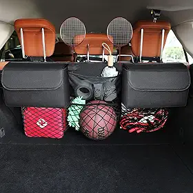 Organizador de porta-malas de luxo para SUVs e trailers de tamanho médio ou grande, organizador de porta-malas suspenso no banco traseiro, bolsa de armazenamento dobrável à prova d'água com 6