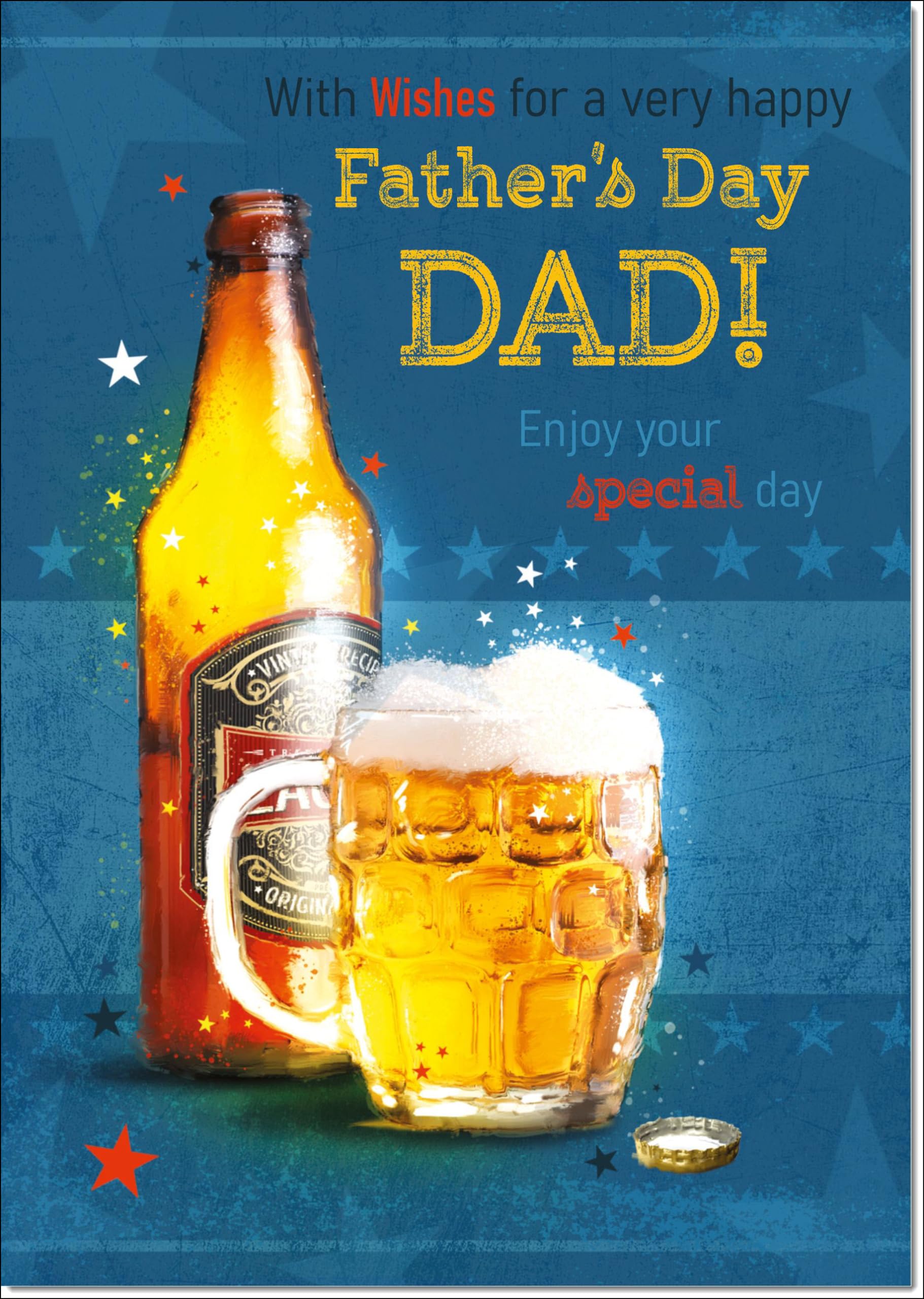 doodlecards Dad Fathers Day Card Beer Bottle Large A4 Size with Plain Envelope