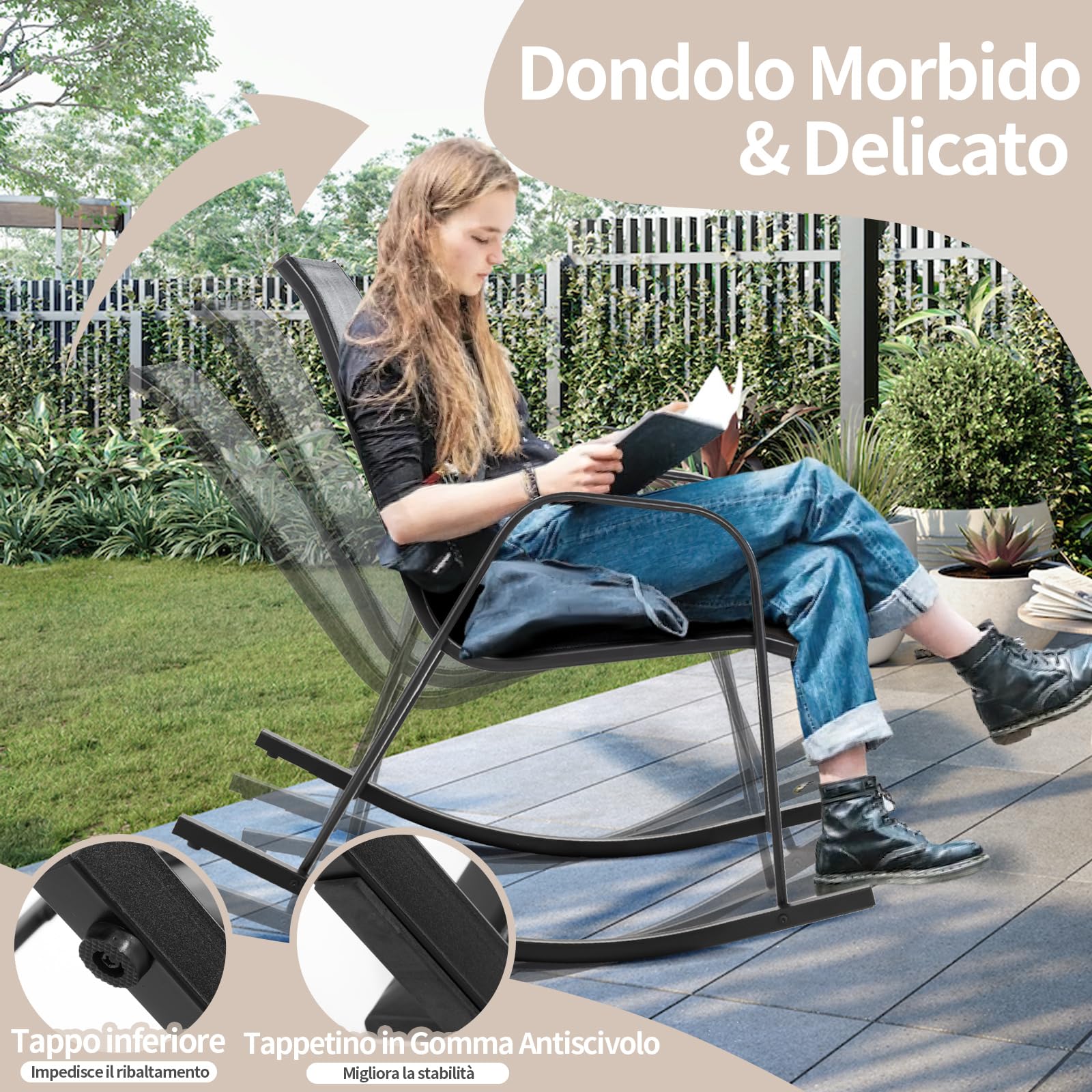 COSTWAY Sedie a Dondolo da Giardino 2 Pezzi, Dondoli da Esterno Ergonomici in Textilene Traspirante e Movimento Dolce, Sedie Dondolo da Balcone Terrazzo Giardino, Portata 150 kg (Grigio)