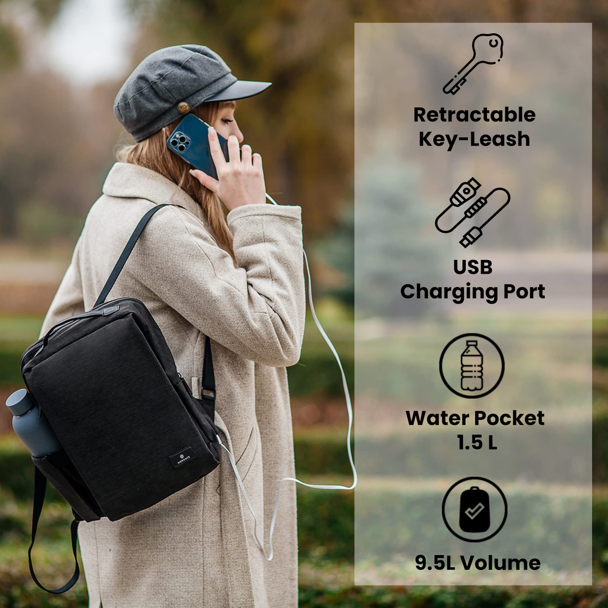 Nordace Siena II Mini Smart Travel Backpack for Women with USB Charging Port, Water Resistant