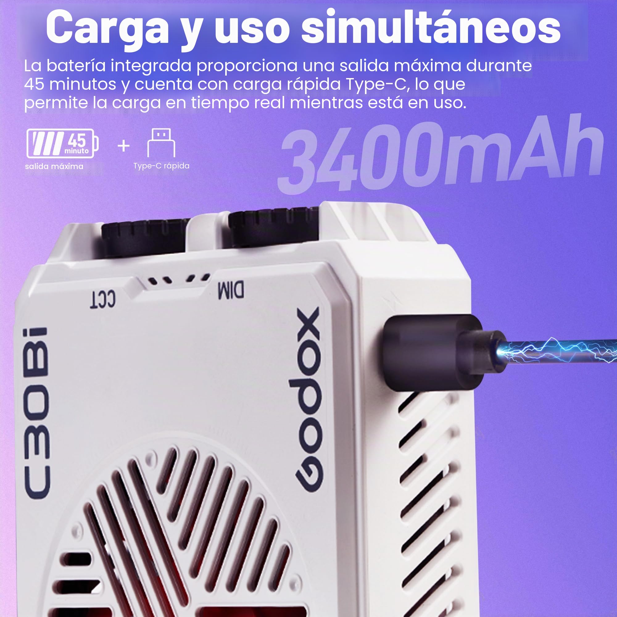 GODOX LITEMONS C30Bi - Luz LED de video de 30 W bicolor 2800 K-6500 K CRI 94+ TLCI 96+ 2200Lux @1m 5600K