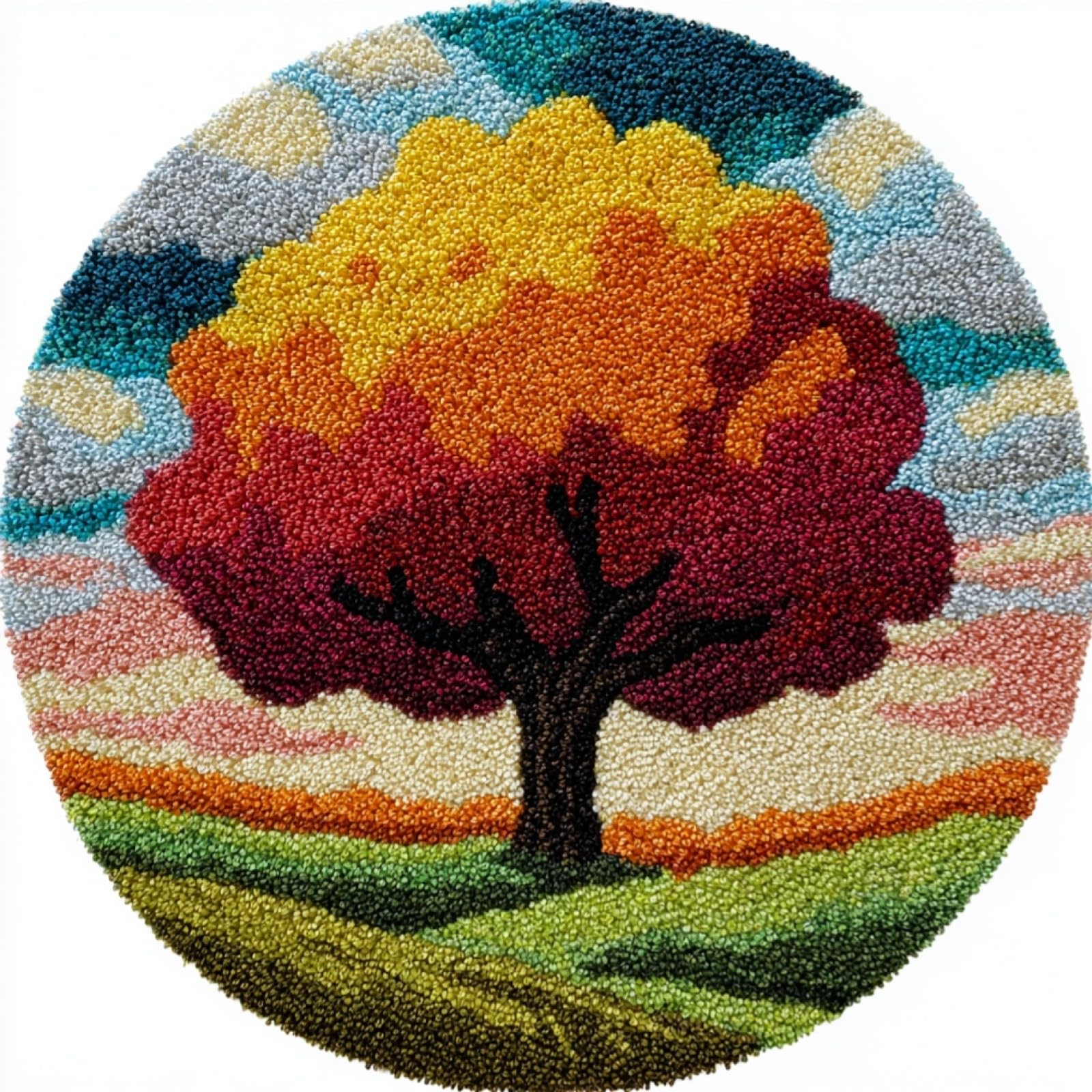 WallustrioaW DIY Carpet Latch Hook Kits,Colorful Tree,Latch Hook Rug Kits for Adults Beginners DIY Needlework Crocheting Rug Home Decor,50x50cm