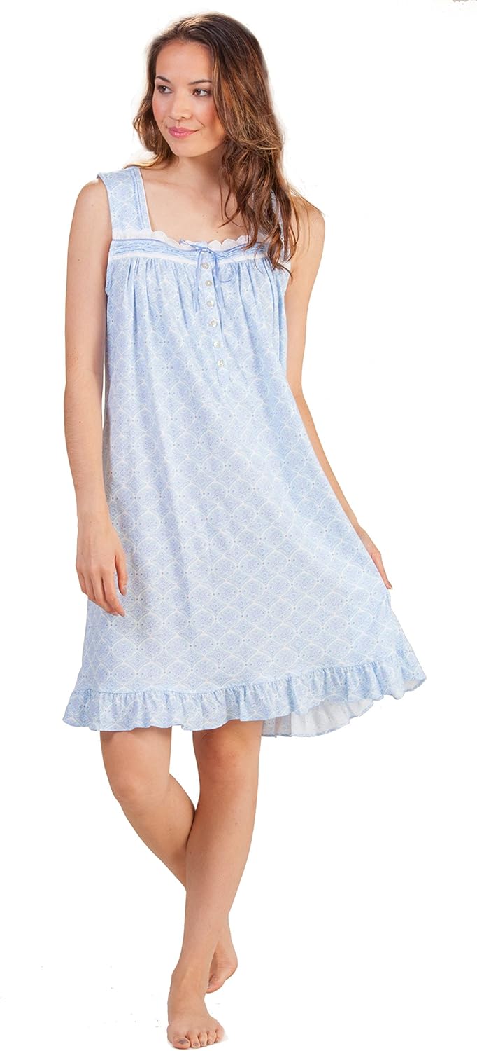 Eileen West Women's Short Knit Nightgown, Blue Geo, Medium