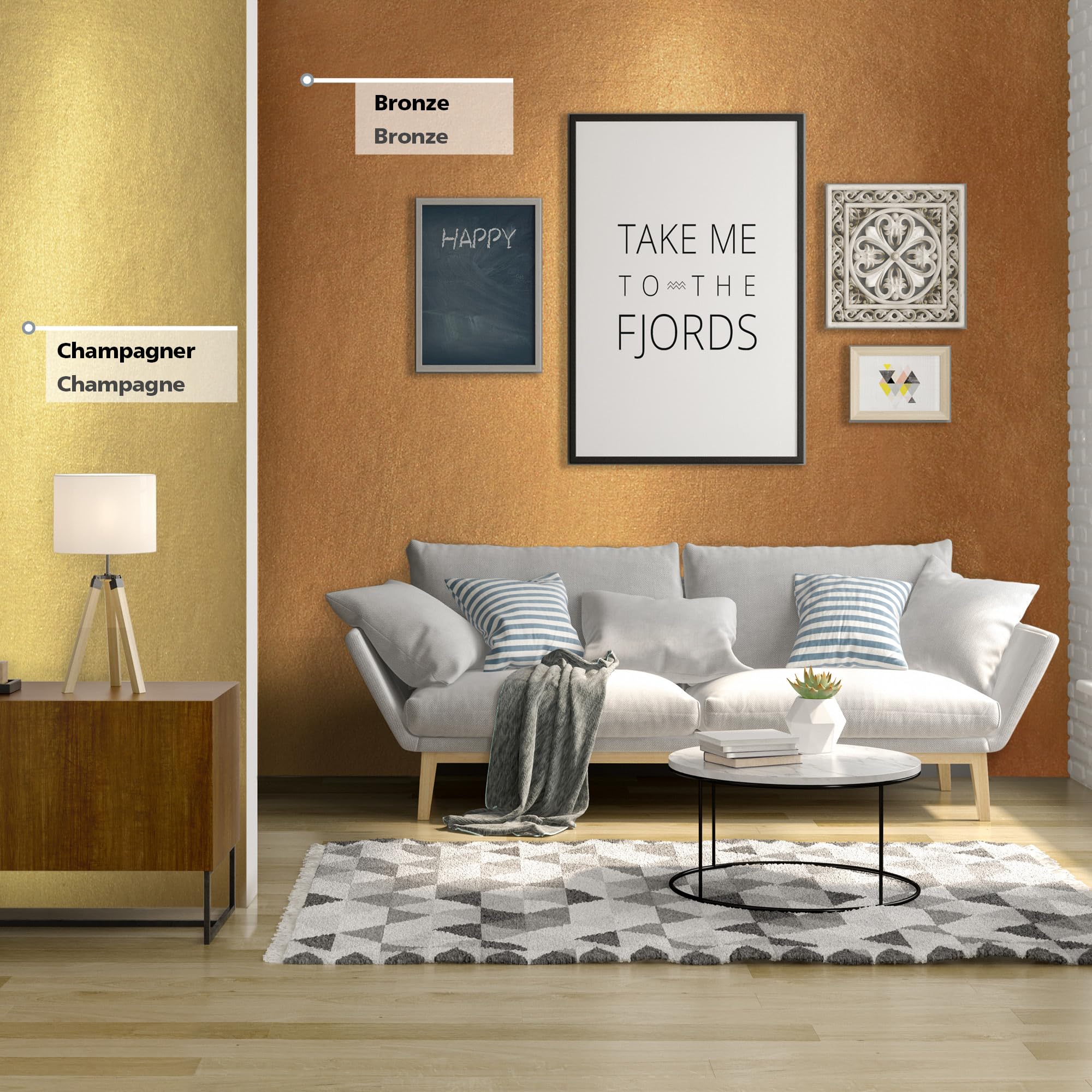 Viva Decor Metallic Wandfarbe 2,5 L - Gelb Gold - Effektfarbe Wand für stilvolle Wandgestaltung, wasserbasiert & abriebfest, leicht aufzutragen, langlebige Wandfarbe mit intensivem Metallic Effekt
