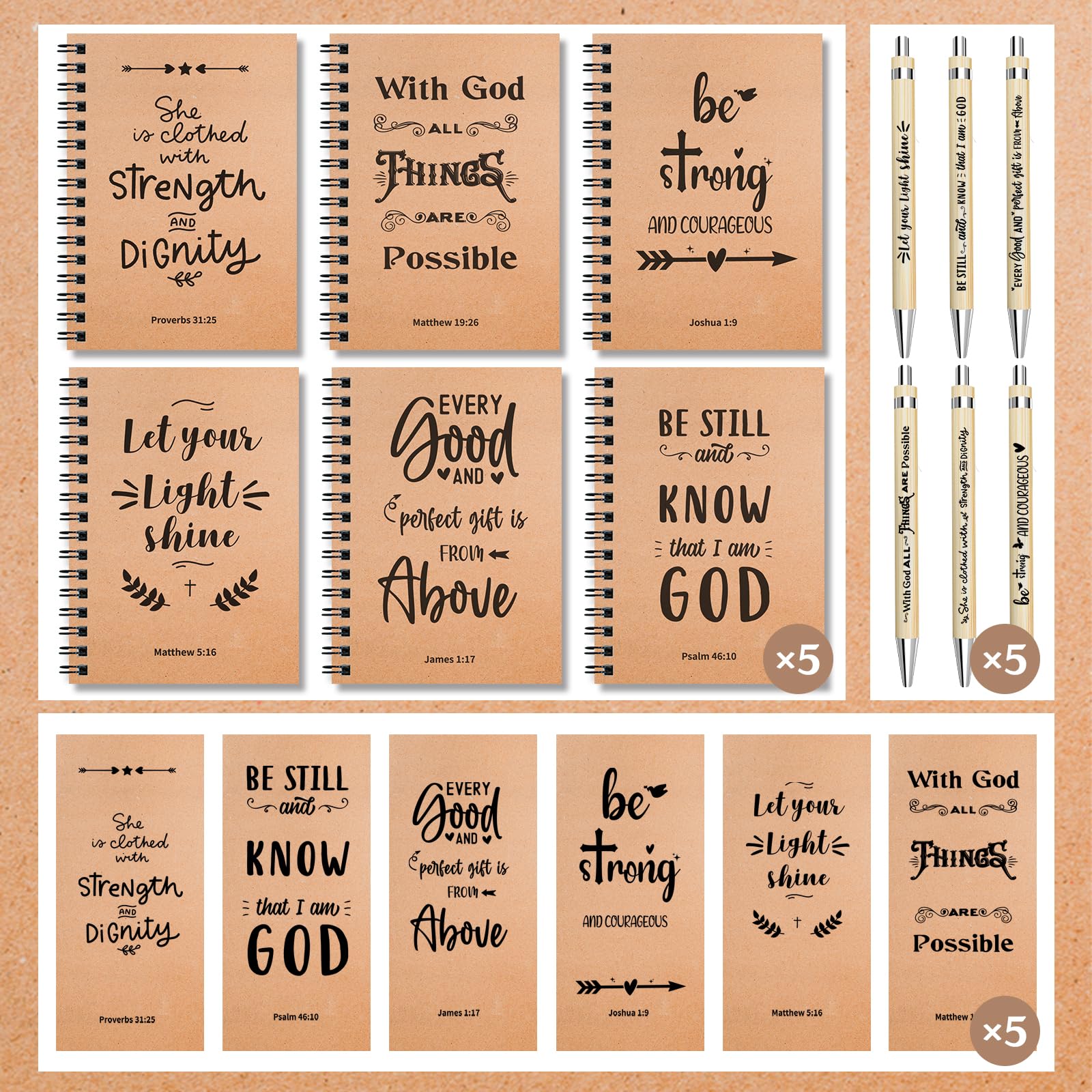 OSIMIG Set di 90 quaderni a spirale cristiani con penna a sfera e segnalibro; piccolo diario di preghiera; regali cristiani per membri della chiesa, gruppi di studio biblico e famiglie della chiesa