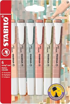 STABILO swing cool NatureCOLORS - Highlighter - Pack of 6 - Assorted Colours