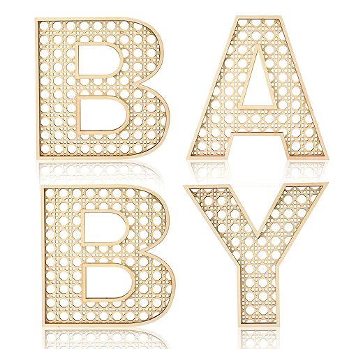 4 letras bohemias de madera de ratán para baby shower, decoración de pared de guardería de 8 pulgadas, letras rústicas del alfabeto, decoración del