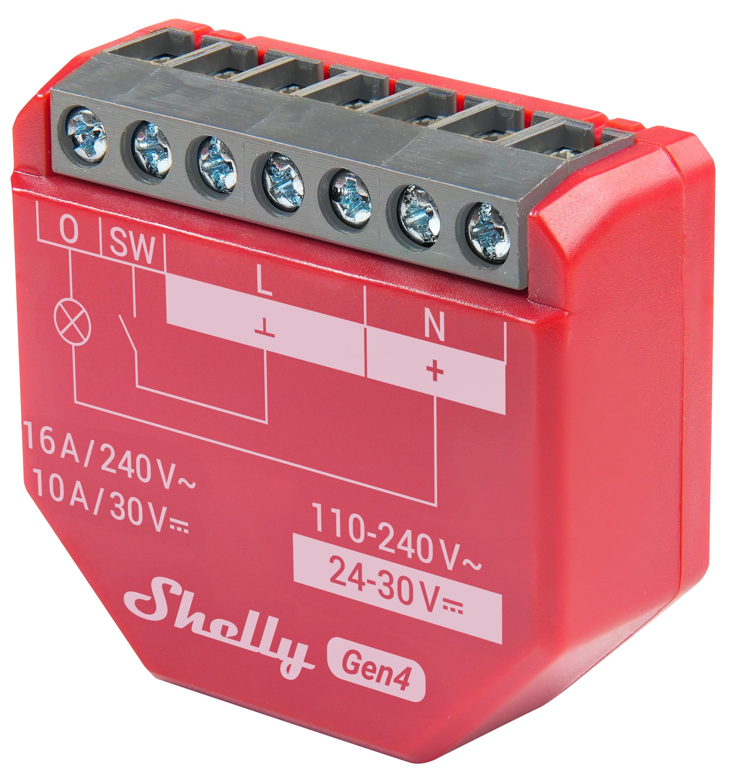SHELLY Relais 1PM Gen4, 16 A, WLAN, Bluetooth, rot, 4 Stück