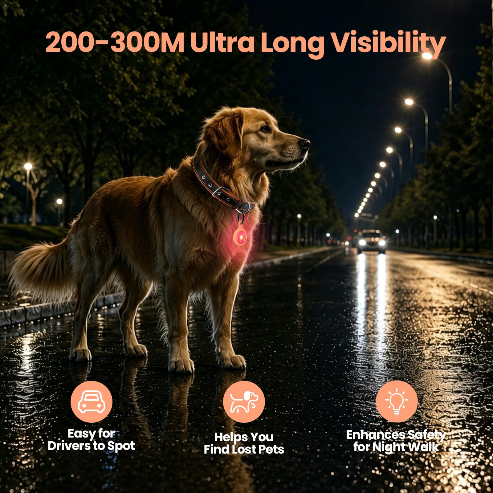 Collar de perro con luz LED roja y naranja