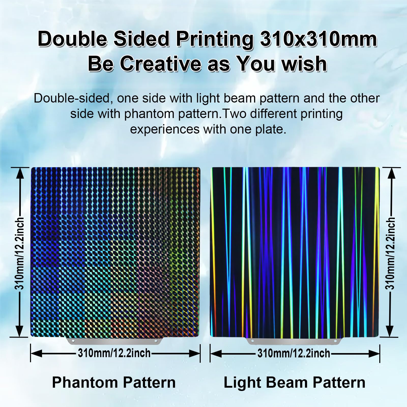 IdeaFormer Holographic Rainbow Streak+Phantom H1H Druckplatte, H1H Spring Steel Druckbett für Artillery Sidewinder X1/X2 für Creality CR-10/CR-10S/Anet A8 Plus für QiDi Plus 4