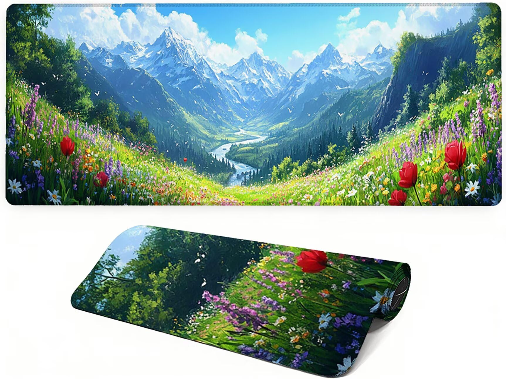 Lejnlnng Podkładka pod mysz do gier XXL, 120 x 60 cm - duża mata na biurko w kwiaty, wodoodporna podkładka pod mysz XL, antypoślizgowa gumowa podkładka pod mysz z przeszytymi krawędziami do biura, do