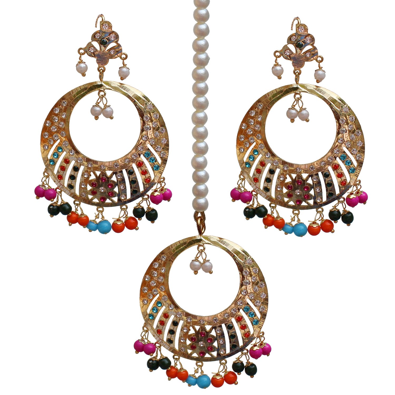 Lucky Jewellery Designer Multi Color Gold Plated Maang Tikka Set for Women (450-CE2N-C334-MT) (B07654MDZS) Amazon Price History, Amazon Price Tracker
