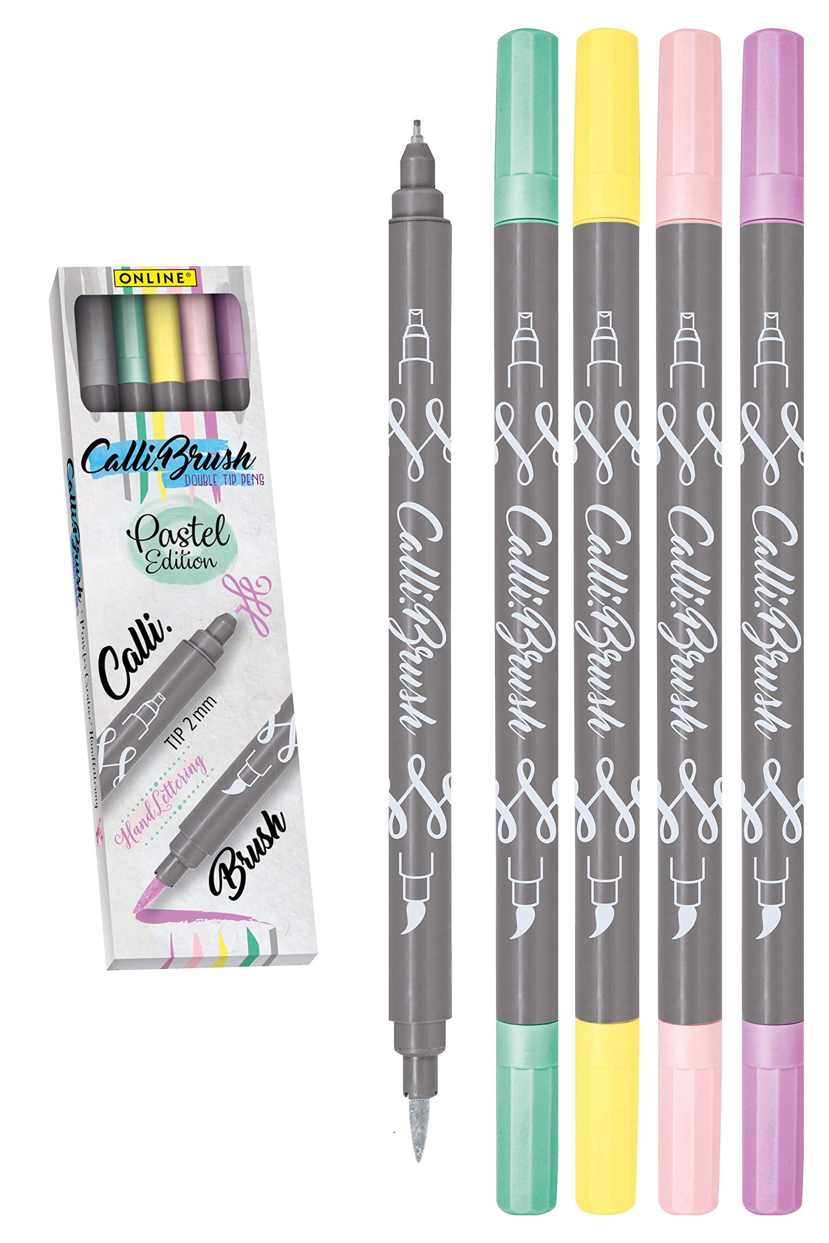 Online Calli.Brus 5pcs Handwriting Marker Pens Set Calligraphy Pen with Calligraphy Tip and Brush Tip for Bullet Journaling, Watercolor Pastel