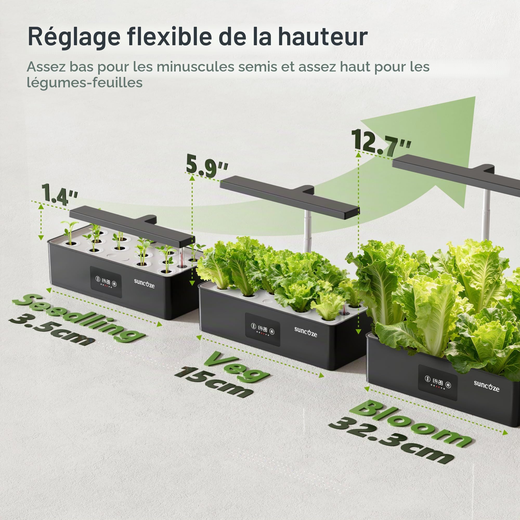 SUNCOZE Potager Hydroponique avec 12 Paniers Smart, Noir | Jardin d'Intérieur 4L avec Lampe LED 24W, Kit Hydroponique avec Minuterie et Réglage de l'Heure, pour Maison et Cuisine