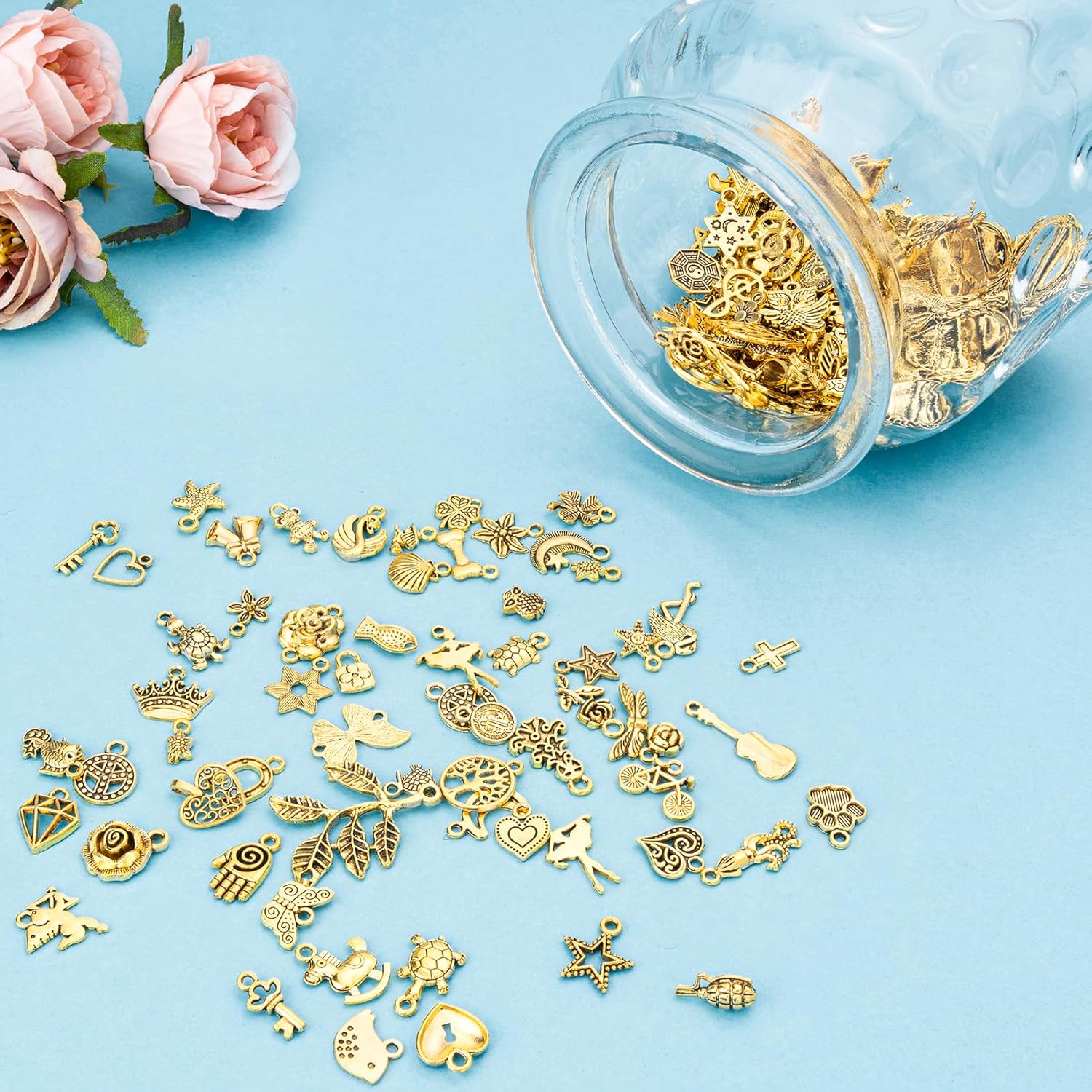 460 Pcs Charms for Jewelry Making, Wholesale Jewelry Making Charms Bulk, Assorted Mixed Tibetan Antique Gold Metal Pendants Charm for Bracelet and Necklace - Image 3